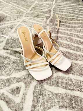 White Strappy Block Heel Sandals for Women